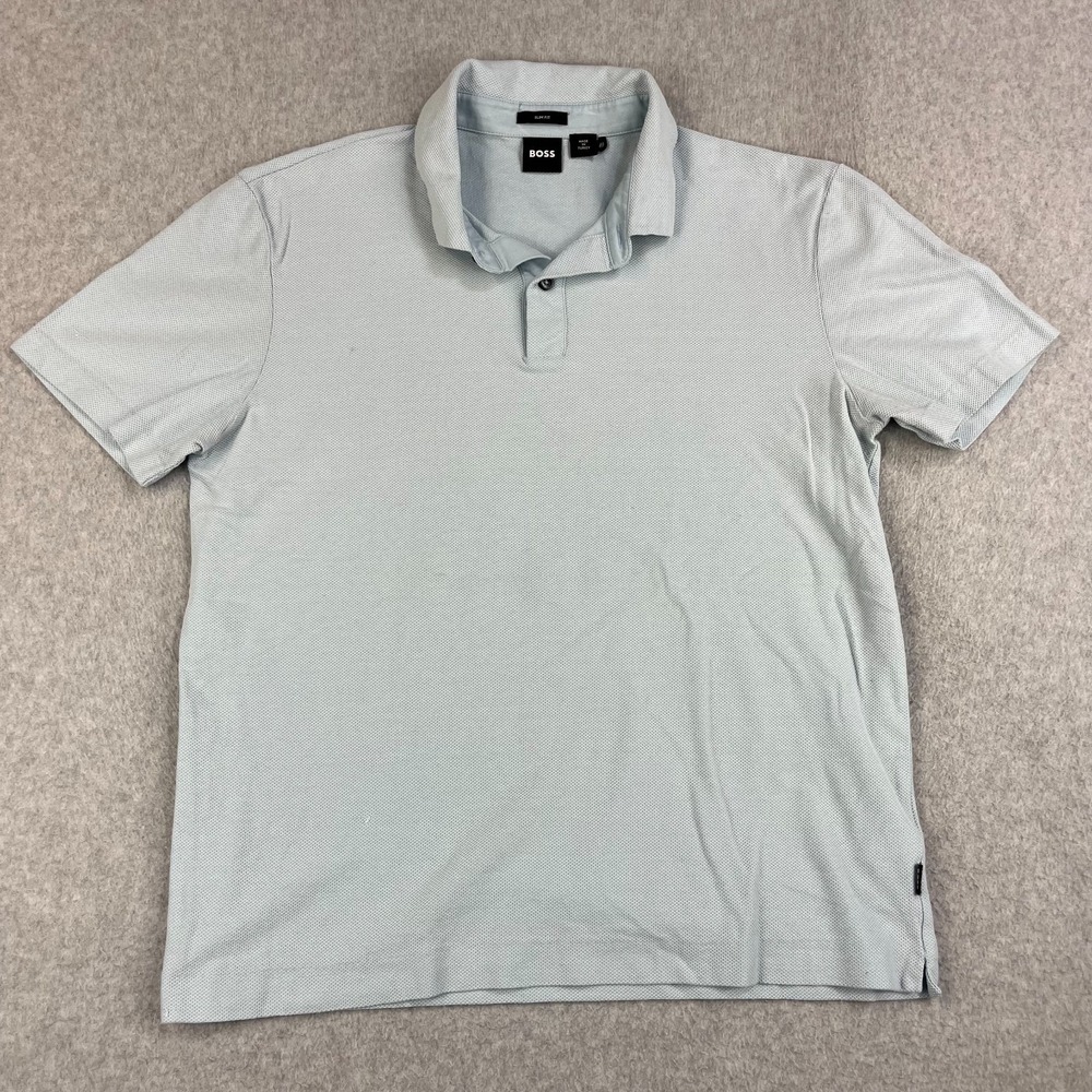 Hugo Boss Polo Shirt Mens Large (runs small) Slim Fit Pale Gray Designer